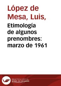 Etimología de algunos prenombres: marzo de 1961 | Biblioteca Virtual Miguel de Cervantes