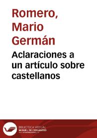 Aclaraciones a un artículo sobre castellanos | Biblioteca Virtual Miguel de Cervantes