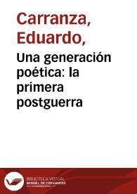Una generación poética: la primera postguerra | Biblioteca Virtual Miguel de Cervantes