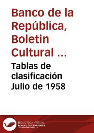 Tablas de clasificación Julio de 1958 | Biblioteca Virtual Miguel de Cervantes