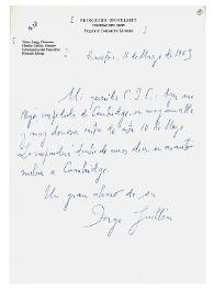 Carta de Jorge Guillén a Camilo José Cela. Princeton, 16 de mayo de 1963
 | Biblioteca Virtual Miguel de Cervantes
