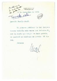 Carta de Max Aub a Camilo José Cela. México, 2 de diciembre de 1959 | Biblioteca Virtual Miguel de Cervantes