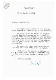 Más información sobre Carta de Max Aub a Camilo José Cela. Melton Mowbray, 22 de junio de 1961