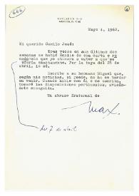 Carta de Max Aub a Camilo José Cela. México, 4 de mayo de 1962 | Biblioteca Virtual Miguel de Cervantes