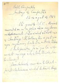 Carta de Jorge Guillén a Camilo José Cela. Santiago de Compostela, 12 de agosto de 1964
 | Biblioteca Virtual Miguel de Cervantes