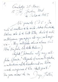 Carta de Jorge Guillén a Camilo José Cela. Cambridge, julio de 1965
 | Biblioteca Virtual Miguel de Cervantes