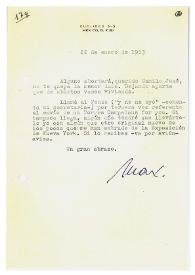 Carta de Max Aub a Camilo José Cela. México, 22 de enero de 1963 | Biblioteca Virtual Miguel de Cervantes