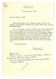 Carta de Max Aub a Camilo José Cela. México, 25 de mayo de 1970 | Biblioteca Virtual Miguel de Cervantes