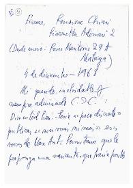 Carta de Jorge Guillén a Camilo José Cela. Firenze, 4 de diciembre de 1968
 | Biblioteca Virtual Miguel de Cervantes