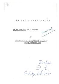 Carta de Jorge Guillén a Camilo José Cela. Cambridge, 6 de octubre de 1969
 | Biblioteca Virtual Miguel de Cervantes