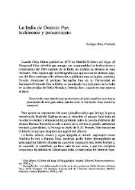 La India de Octavio Paz, testimonio y pensamiento / Enrique Ruiz-Fornells | Biblioteca Virtual Miguel de Cervantes