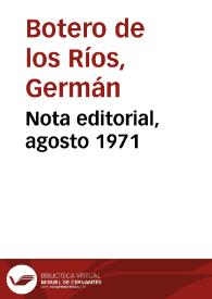 Nota editorial, agosto 1971 | Biblioteca Virtual Miguel de Cervantes