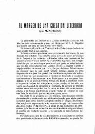 Al margen de una cuestión literaria / Miguel Artigas y Ferrando | Biblioteca Virtual Miguel de Cervantes