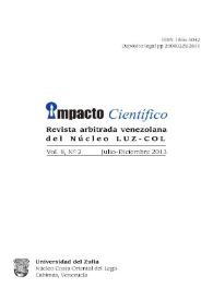 Impacto Científico : Revista Arbitrada Venezolana del Núcleo Costa Oriental del Lago. Vol. 8, núm. 2, 2013 | Biblioteca Virtual Miguel de Cervantes