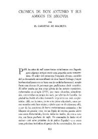 Crónica de don Antonio y sus amigos en Segovia / por M. Cardenal de Iracheta | Biblioteca Virtual Miguel de Cervantes
