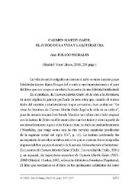 Jurado Morales, José: "Carmen Martín Gaite. El juego de la vida y la literatura". Madrid: Visor Libros, 2018, 256 págs. [Reseña] / Nieves Vázquez Recio | Biblioteca Virtual Miguel de Cervantes