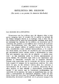 Estilística del silencio (Entorno a un poema de Antonio Machado) / Claudio Guillén | Biblioteca Virtual Miguel de Cervantes