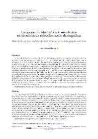 La operación Madrid Río y sus efectos en términos de selección socio-demográfica / Luis Galiana Martín | Biblioteca Virtual Miguel de Cervantes