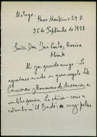 Carta de Jorge Guillén a José Carlos Rovira. Málaga, 26 de septiembre de 1978 | Biblioteca Virtual Miguel de Cervantes