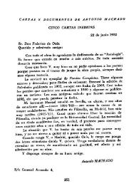 Carta de Antonio Machado a Federico de Onís. Madrid, 22 de junio de 1932 | Biblioteca Virtual Miguel de Cervantes