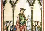 Alfonso X el Sabio en las «Cantigas de Santa María». Biblioteca del Monasterio de San Lorenzo de El Escorial.