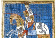 Alfonso X el Sabio a caballo. Tumbo de Santiago.