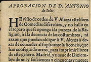 Aprobación de Antonio de Solís a la Parte XIII de las   «Comedias nuevas escogidas de los mejores ingenios de España», Madrid,   1660.