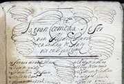 Portada del manuscrito «Fernán Méndez Pinto», de Antonio  Enríquez    Gómez. Madrid, Biblioteca Histórica Municipal.