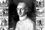Retrato de Félix María de Samaniego enmarcado con motivos de fábulas.