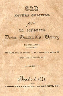 Portada de «Sab: novela original» (Madrid, Imprenta Calle del Barco núm. 26, 1841).