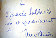 Dedicatoria personal de Max Aub a Ignacio Soldevila.