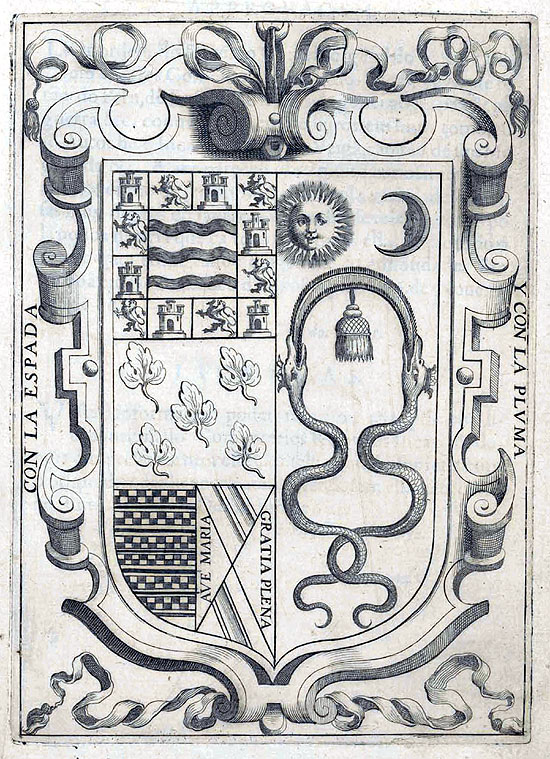  Escudo del linaje paterno y materno que el Inca Garcilaso diseñó y publicó en la  Primera parte de los Comentarios Reales  (1609) 