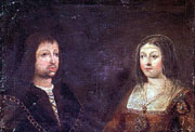 Grabado anónimo de los Reyes Católicos, Fernando II de Aragón e Isabel I de Castilla.