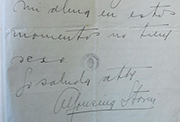 Carta de Alfonsina Storni a Manuel Ugarte del 1 de noviembre de 1913 (Fuente: Archivo General de la Nación, Argentina, Legajo Manuel Ugarte 2217)