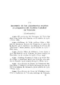 Inventario de los documentos escritos en pergamino del Archivo Catedral de Valencia. [II] (Continuación)