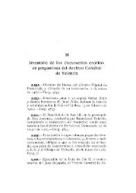 Inventario de los documentos escritos en pergamino del Archivo Catedral de Valencia [XI] [Continuación]