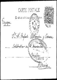 Tarjeta postal de Georges Desdevises du Dezert a Rafael Altamira. 8 de marzo de 1902