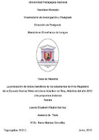 La producción de textos narrativos de los estudiantes de II de Magisterio de la Escuela Normal Mixta del Litoral Atlántico de Tela, Atlántida del año 2013: Una propuesta didáctica