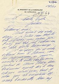 Carta de Josep Tarradellas a Carlos Esplá. Saint Martin le Beau, 13 de enero de 1964