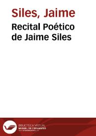 Recital Poético de Jaime Siles | Biblioteca Virtual Miguel de Cervantes