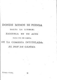 Donde menos se piensa salta la liebre : zarzuela en un acto / Tomás de Iriarte | Biblioteca Virtual Miguel de Cervantes