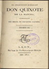 El ingenioso hidalgo Don Quixote de La Mancha. Tomo II / compuesto por Miguel de Cervantes | Biblioteca Virtual Miguel de Cervantes