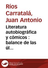 Literatura autobiográfica y cómicos : balance de las últimas publicaciones | Biblioteca Virtual Miguel de Cervantes