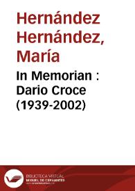 In Memorian : Dario Croce (1939-2002) / María Hernández Hernández | Biblioteca Virtual Miguel de Cervantes