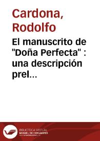 El manuscrito de "Doña Perfecta" : una descripción preliminar / R. Cardona | Biblioteca Virtual Miguel de Cervantes