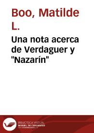 Una nota acerca de Verdaguer y "Nazarín" / Matilde L. Boo | Biblioteca Virtual Miguel de Cervantes
