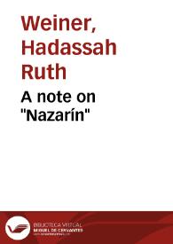 A note on "Nazarín" / Hadassah Ruth Weiner | Biblioteca Virtual Miguel de Cervantes