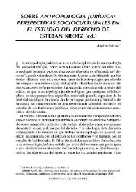 Sobre "Antropología jurídica: perspectivas socioculturales en el estudio del derecho" de Esteban Krotz (ed.) / Andrea Meraz | Biblioteca Virtual Miguel de Cervantes