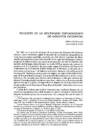 Proyecto de un "Diccionario toponomástico de Andalucía Occidental" / Stefan Ruhstaller | Biblioteca Virtual Miguel de Cervantes
