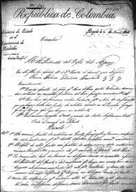 Circular del Ministerio de Estado en el Despacho de la Secretaría de Hacienda al Intendente del Departamento de Azuay  comunicándole el Decreto extraordinario para la creación de Juntas de arbitrio en Quito, Guayaquil y Cuenca para proveer al ejército en la guerra (Bogotá, 6 de noviembre de 1828) | Biblioteca Virtual Miguel de Cervantes